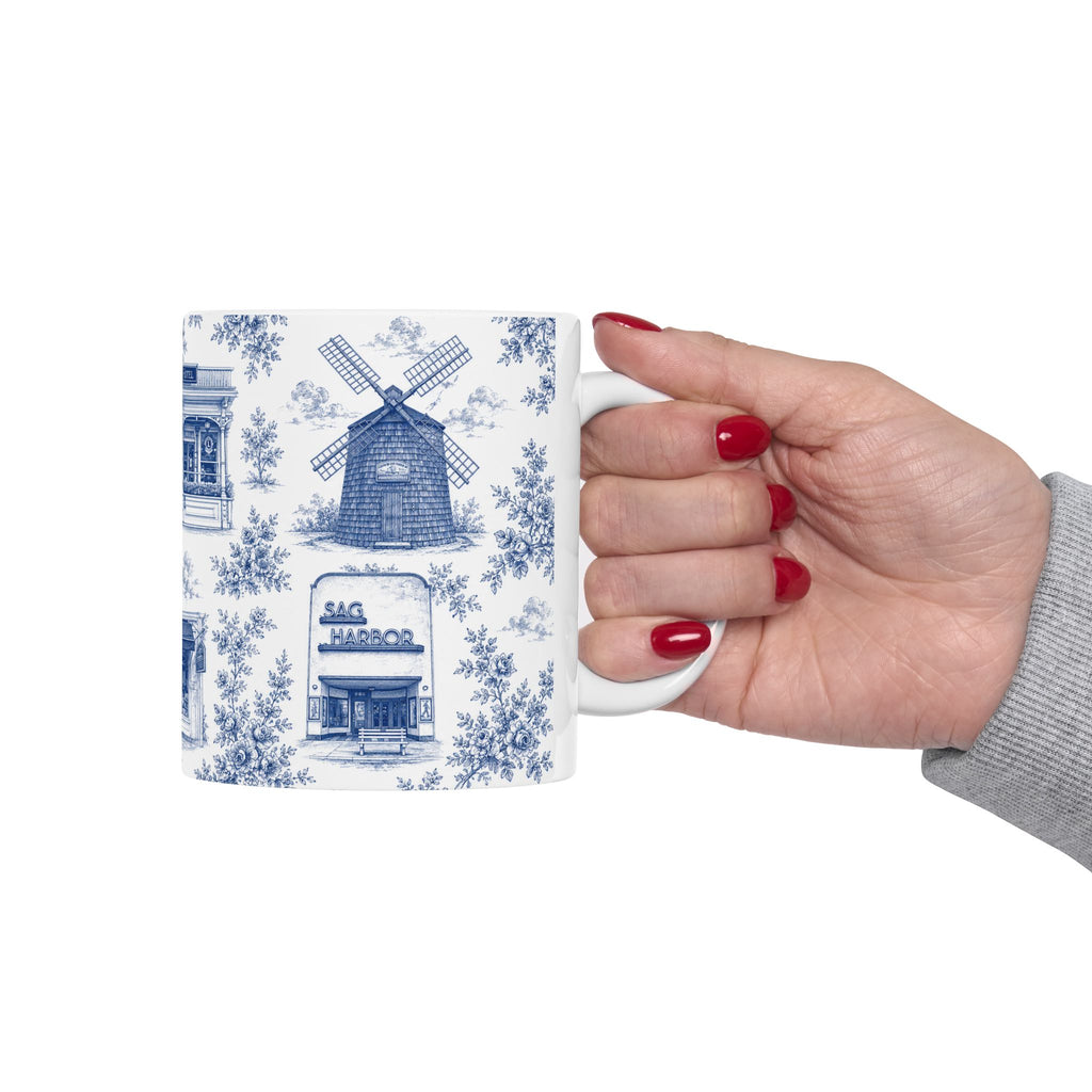 Sag Harbor Blue Toile de Jouy Mug | Hamptons Chinoiserie Ceramic Coffee Cup