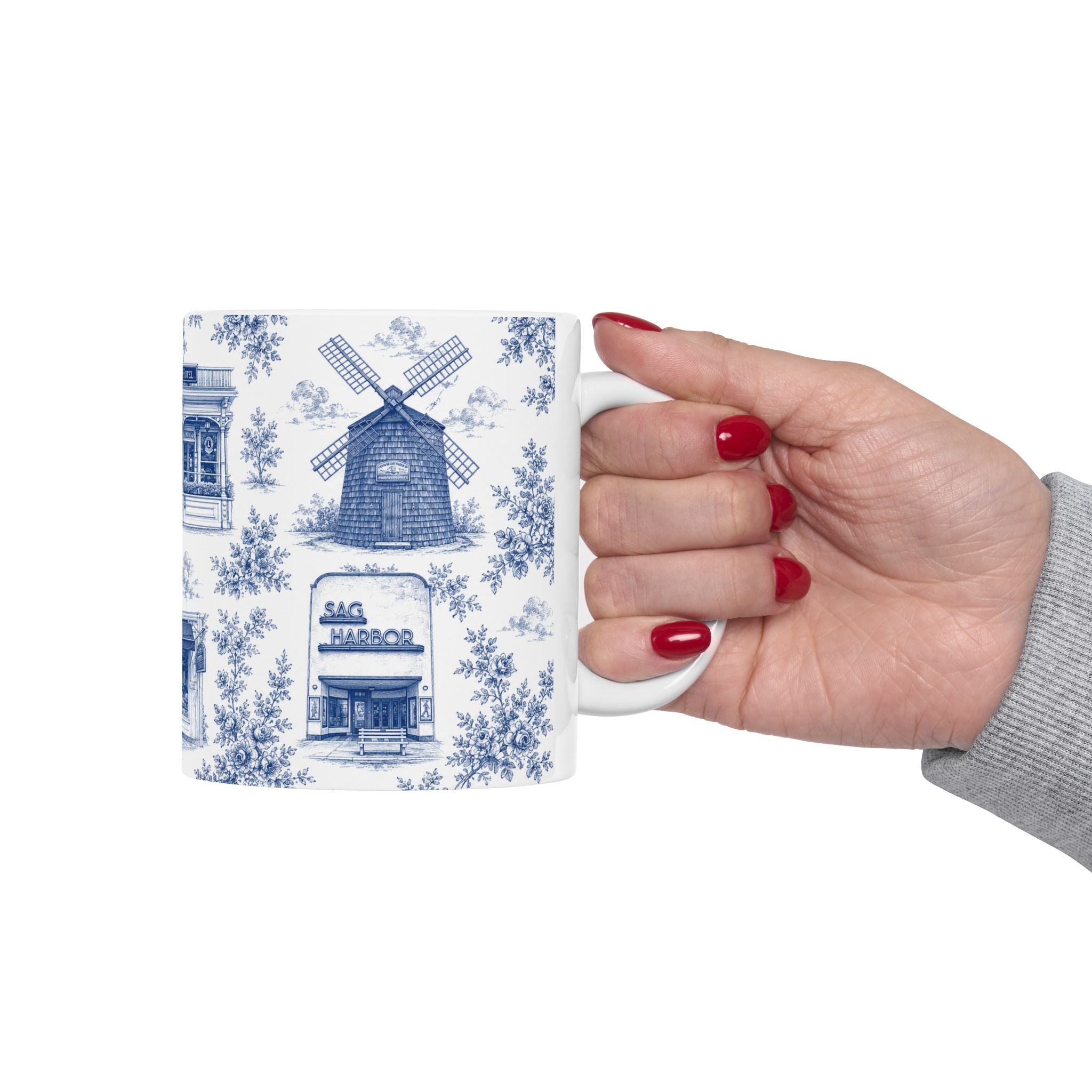 Sag Harbor Blue Toile de Jouy Mug | Hamptons Chinoiserie Ceramic Coffee Cup