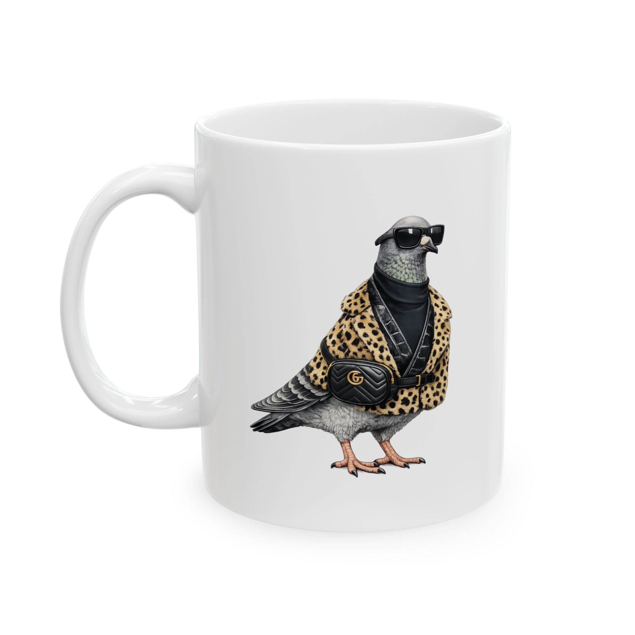 Customizable Staten Island NYC Pigeon Mug | NYC Leopard Print Bird Lovers Ceramic Coffee Cup