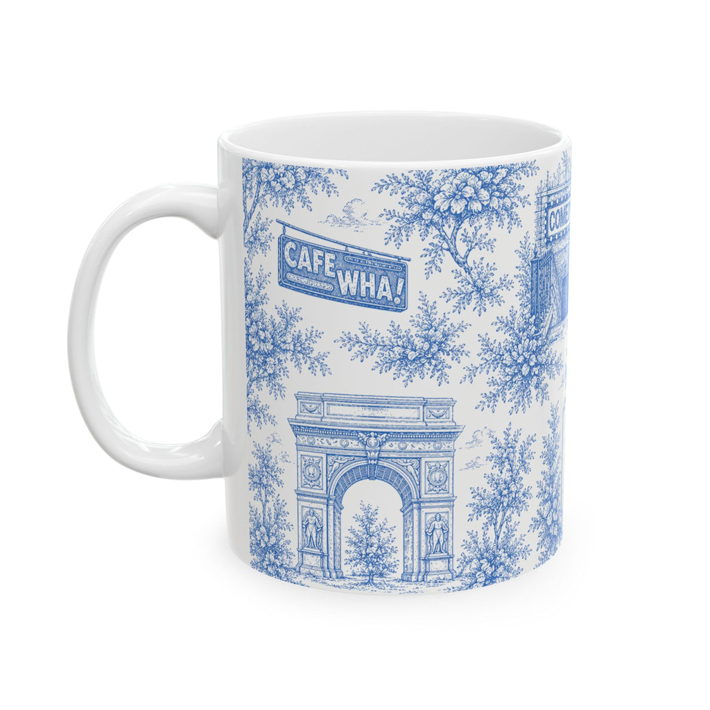 Greenwich Village Blue Toile de Jouy Mug | NYC Chinoiserie Ceramic Coffee Cup