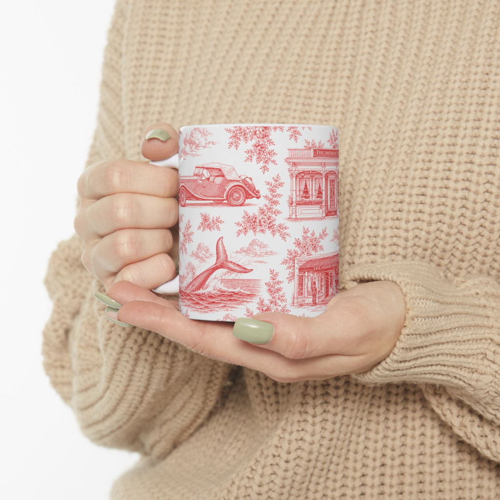 Sag Harbor Red Toile de Jouy Mug | Hamptons Chinoiserie Ceramic Coffee Cup