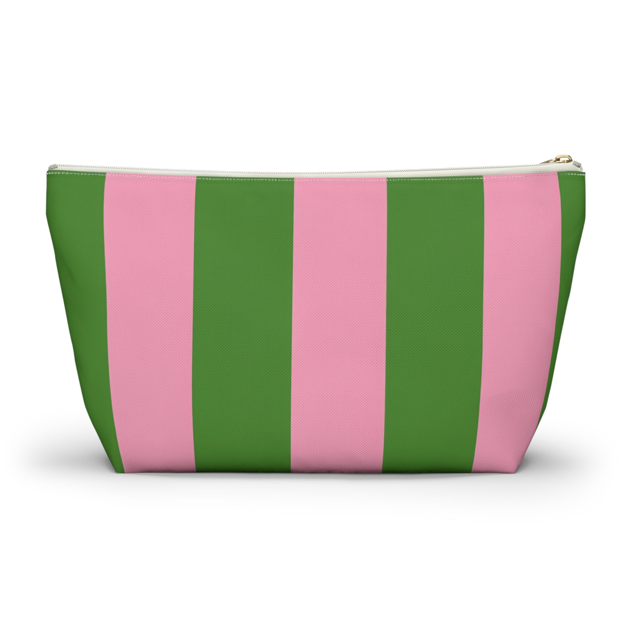 Customizable Striped Accessory Pouch — Pink & Green T-Bottom Makeup Bag