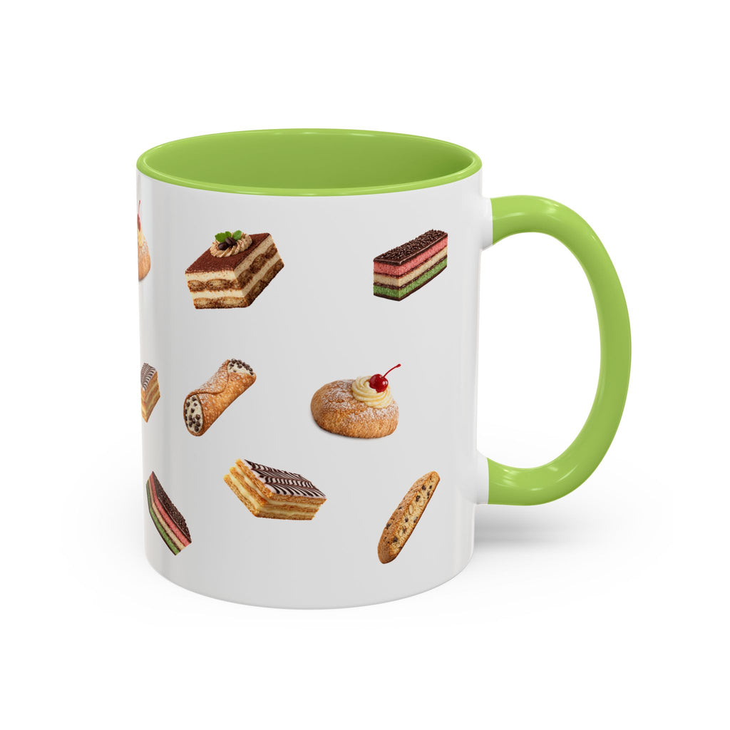 NYC Italian Bakery Pattern Accent Mug | Cannoli Rainbow Cookie Zeppoli Tiramisu Biscotti Napoleon 11oz Ceramic Coffee Cup