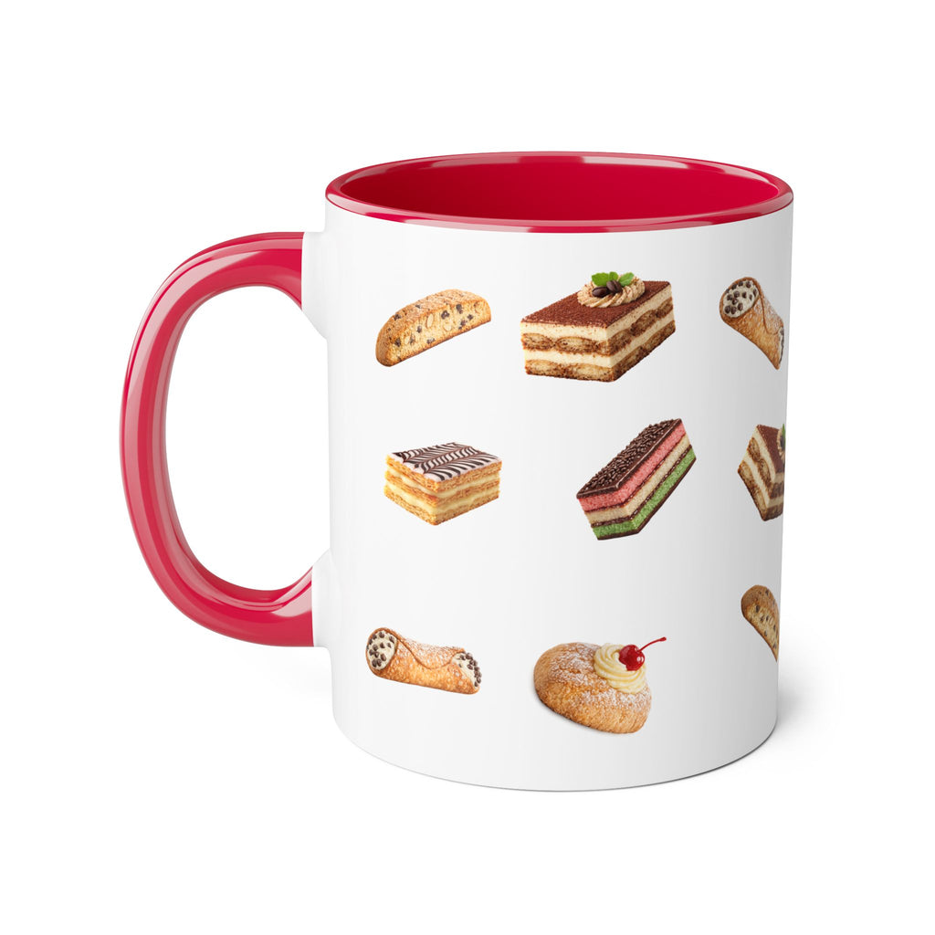 NYC Italian Bakery Pattern Mug | Cannoli Rainbow Cookie Zeppoli Tiramisu Biscotti Napoleon 11oz Ceramic Coffee Cup