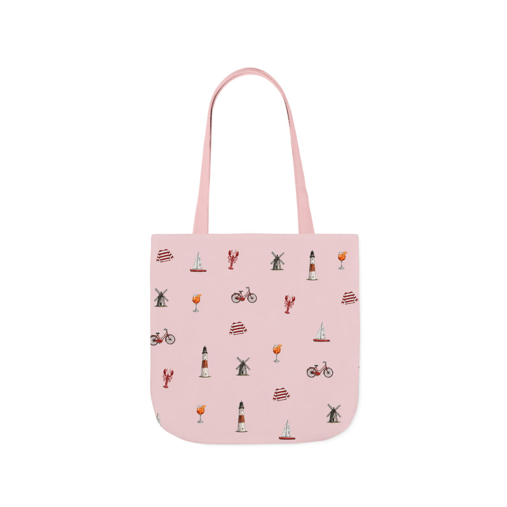 Icons of The Hamptons Pink Canvas Tote — Lighthouse, Windmill, Lobster Sailboat Icons