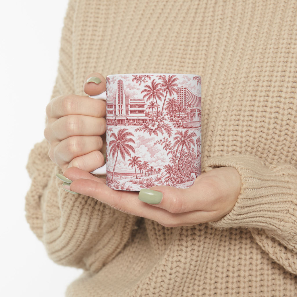 Miami Red Toile de Jouy Ceramic Mug — Florida Chinoiserie(11oz)