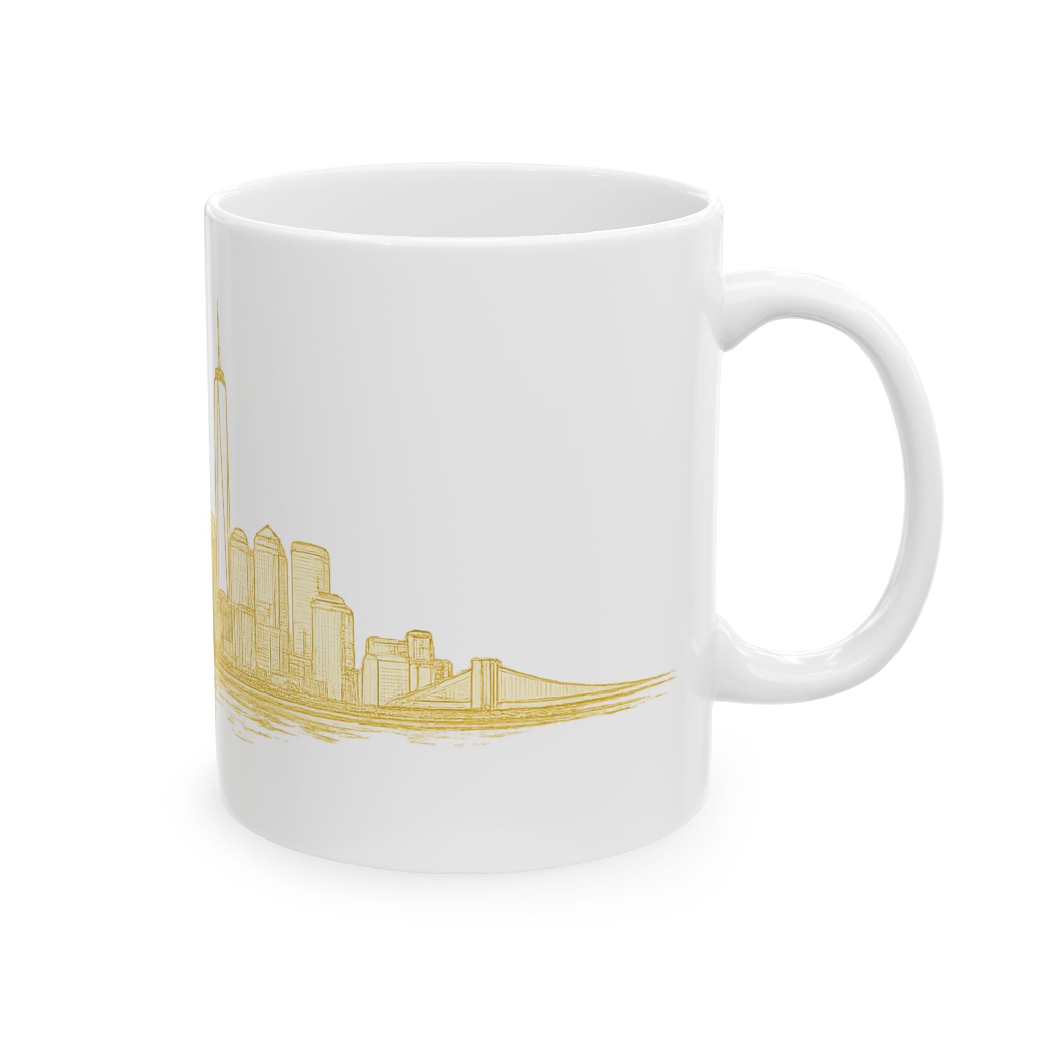 Gold New York City Skyline Mug | Ceramic Downtown Manhattan Skyline Coffee Cup 11oz