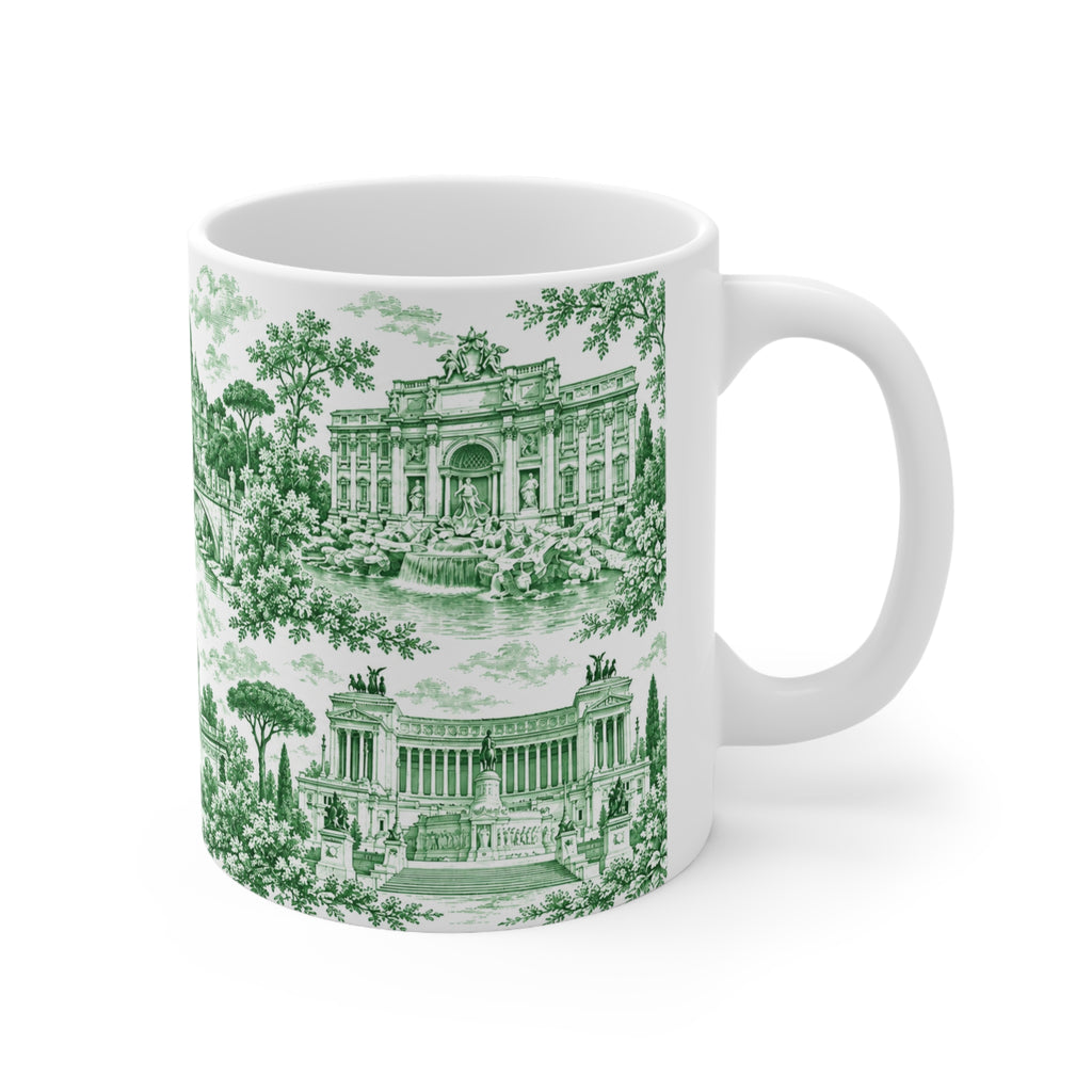 Rome Green Toile de Jouy Ceramic Mug —  (11oz; Ships from Europe)