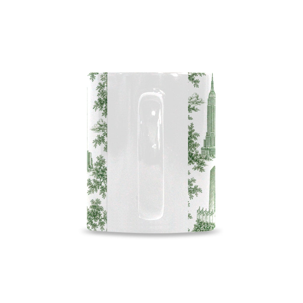 Manhattan Green Toile de Jouy Mug with Twin Towers | New York City Chinoiserie Ceramic Mug Custom White Mug (11oz)
