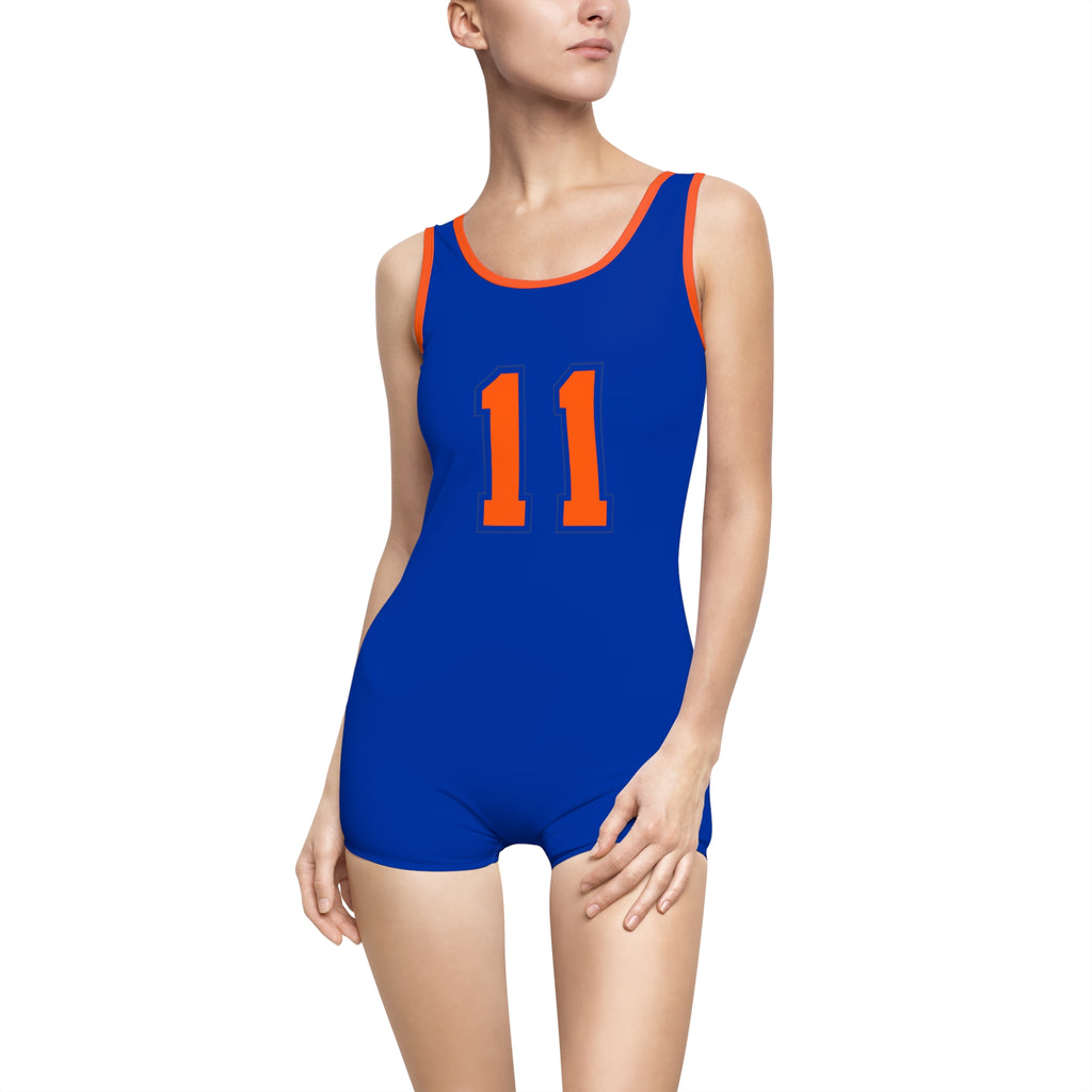 Jalen Brunson One-Piece Swimsuit — New York Basketball Blue & Orange Women’s Swimwear