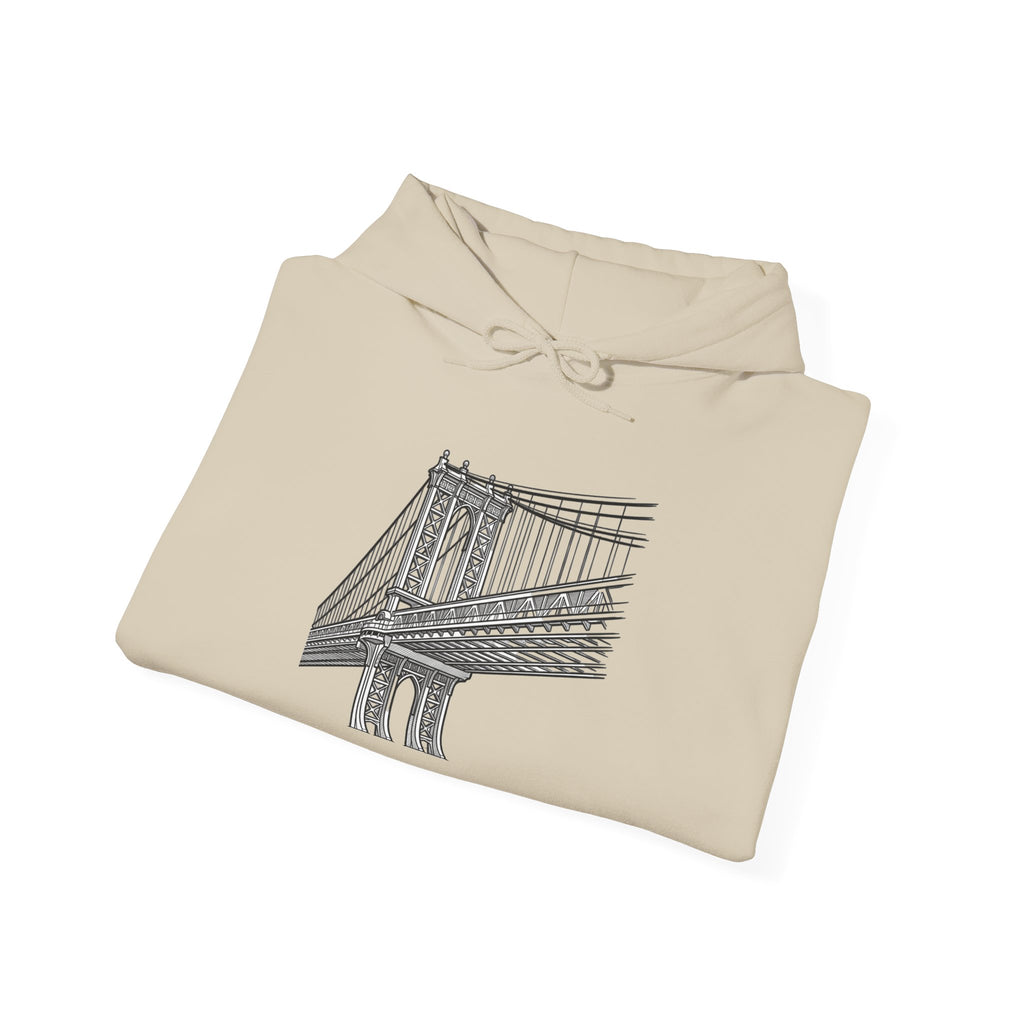 Manhattan Bridge Sketch Hoodie — New York City Bridge Pullover Hooded Sweatshirt