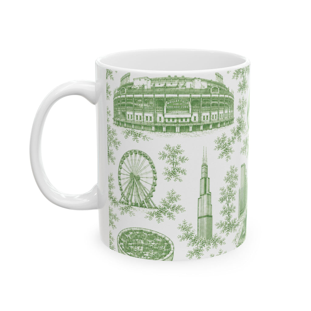 Chicago Green Toile de Jouy Ceramic Mug (11oz)
