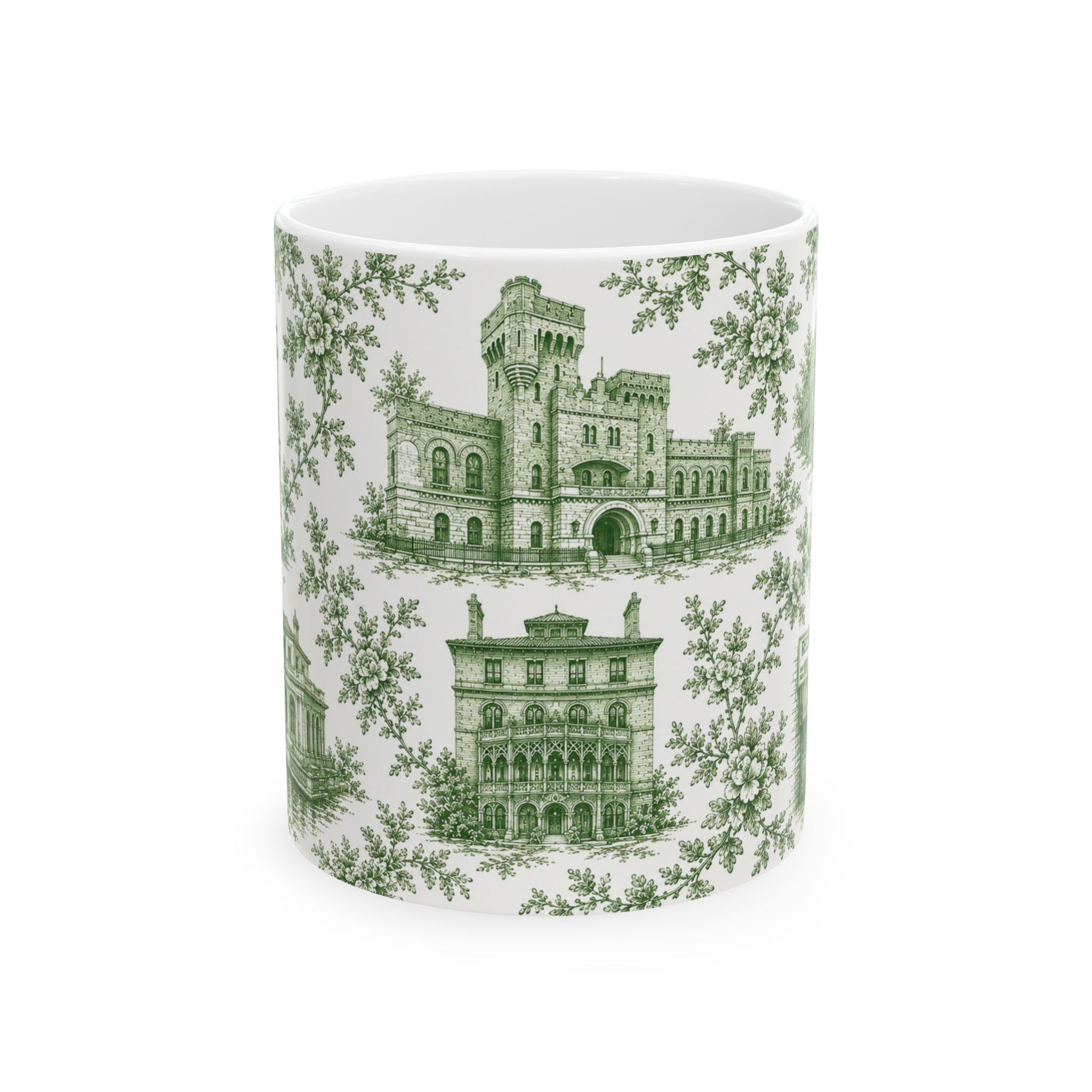 Park Slope Green Toile de Jouy Mug | NYC Chinoiserie Ceramic Coffee Cup