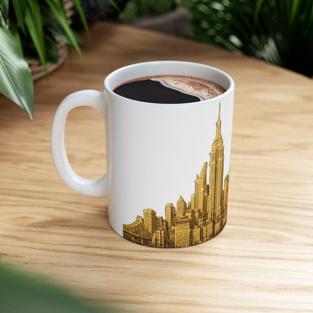 Gold Midtown New York City Skyline Mug | Ceramic Midtown Manhattan Skyline Coffee Cup 11oz