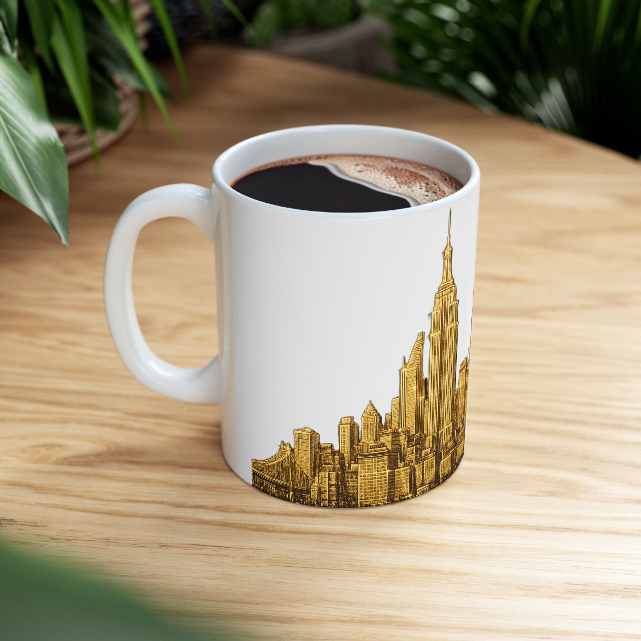 Gold Midtown New York City Skyline Mug | Ceramic Midtown Manhattan Skyline Coffee Cup 11oz
