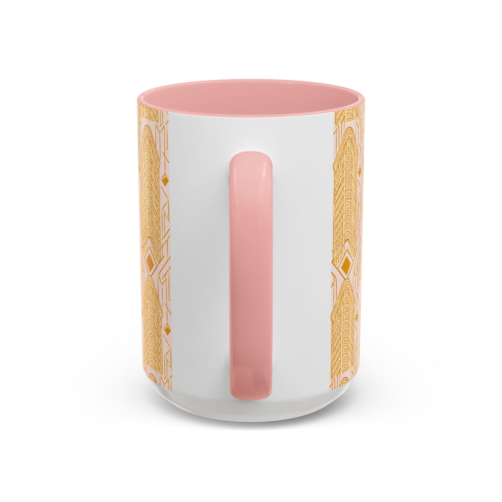 Art Deco Flatiron Building Pink & Gold Accent Coffee Mug — Manhattan Art Deco Pattern Mug 11 oz