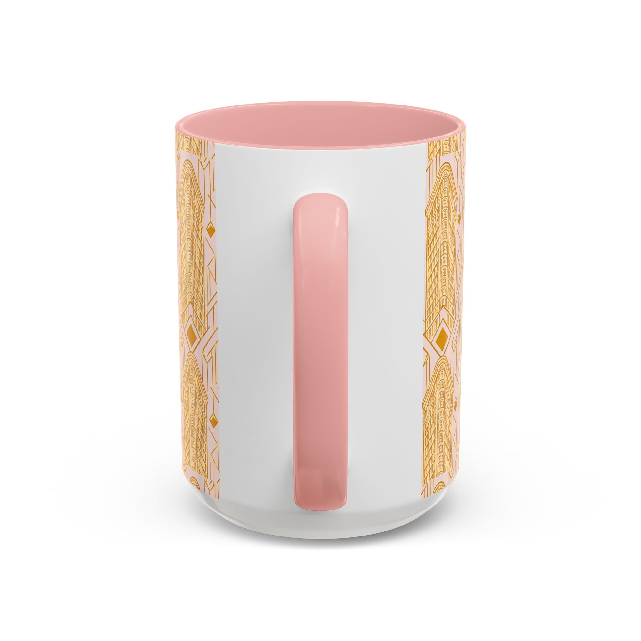 Art Deco Flatiron Building Pink & Gold Accent Coffee Mug — Manhattan Art Deco Pattern Mug 11 oz