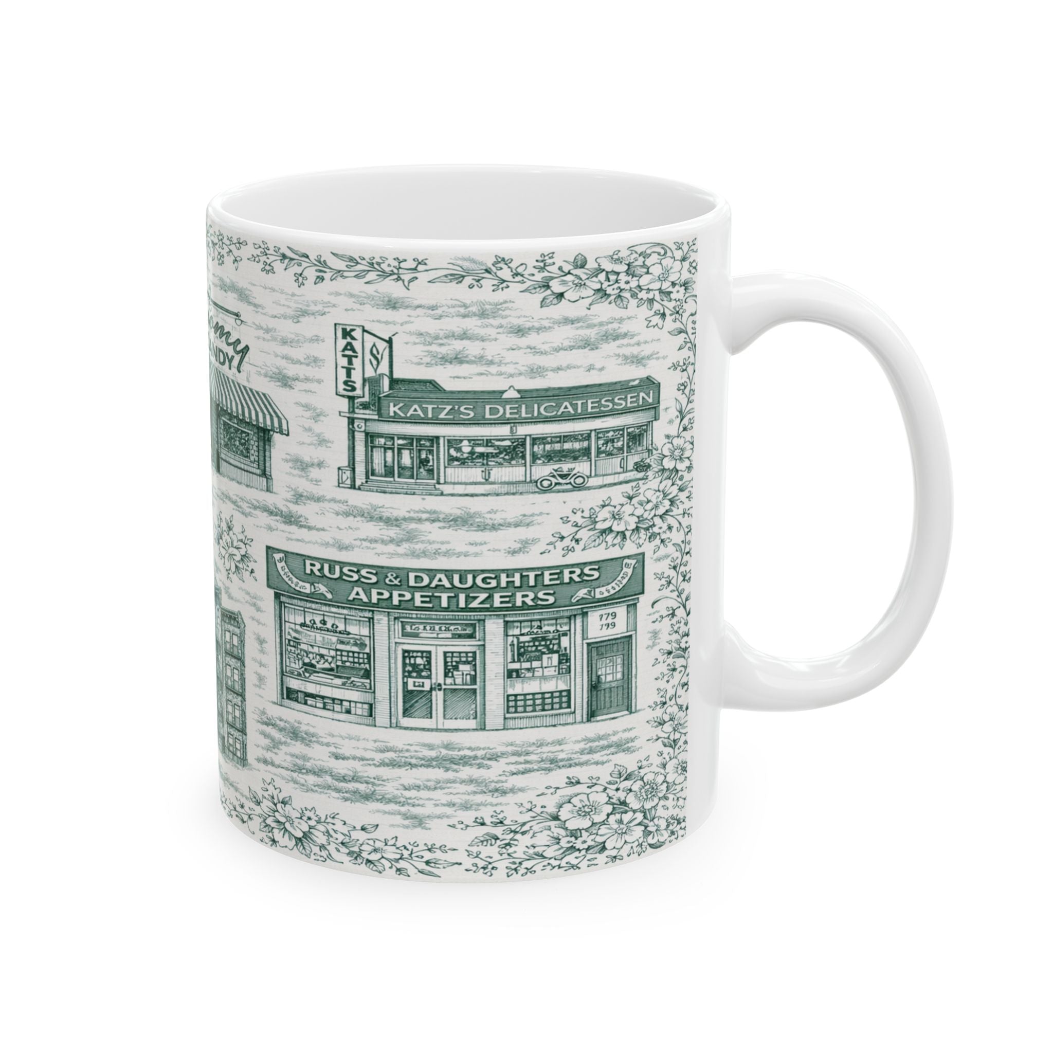 Lower East Side Green Toile de Jouy Mug | NYC Chinoiserie Ceramic Mug