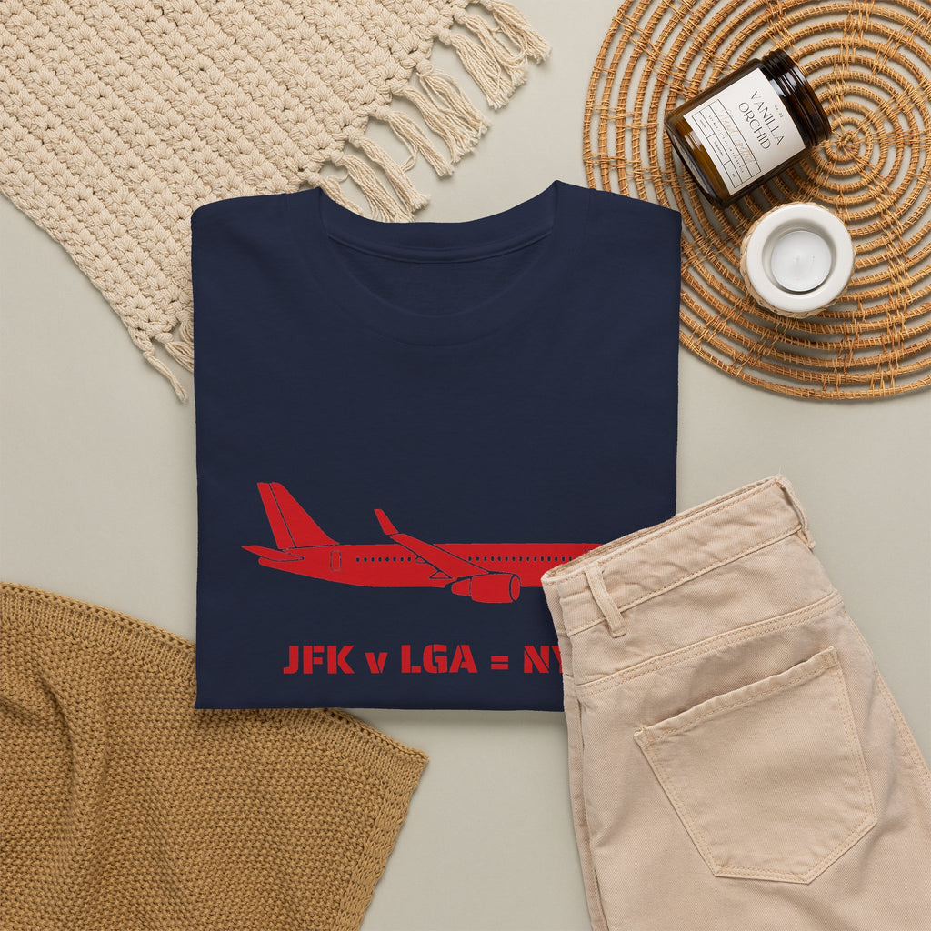 Travel Day NYC Airport Comfy Flight Tee — "JFK v LGA = NYC" Travel Math Airplane T-Shirt