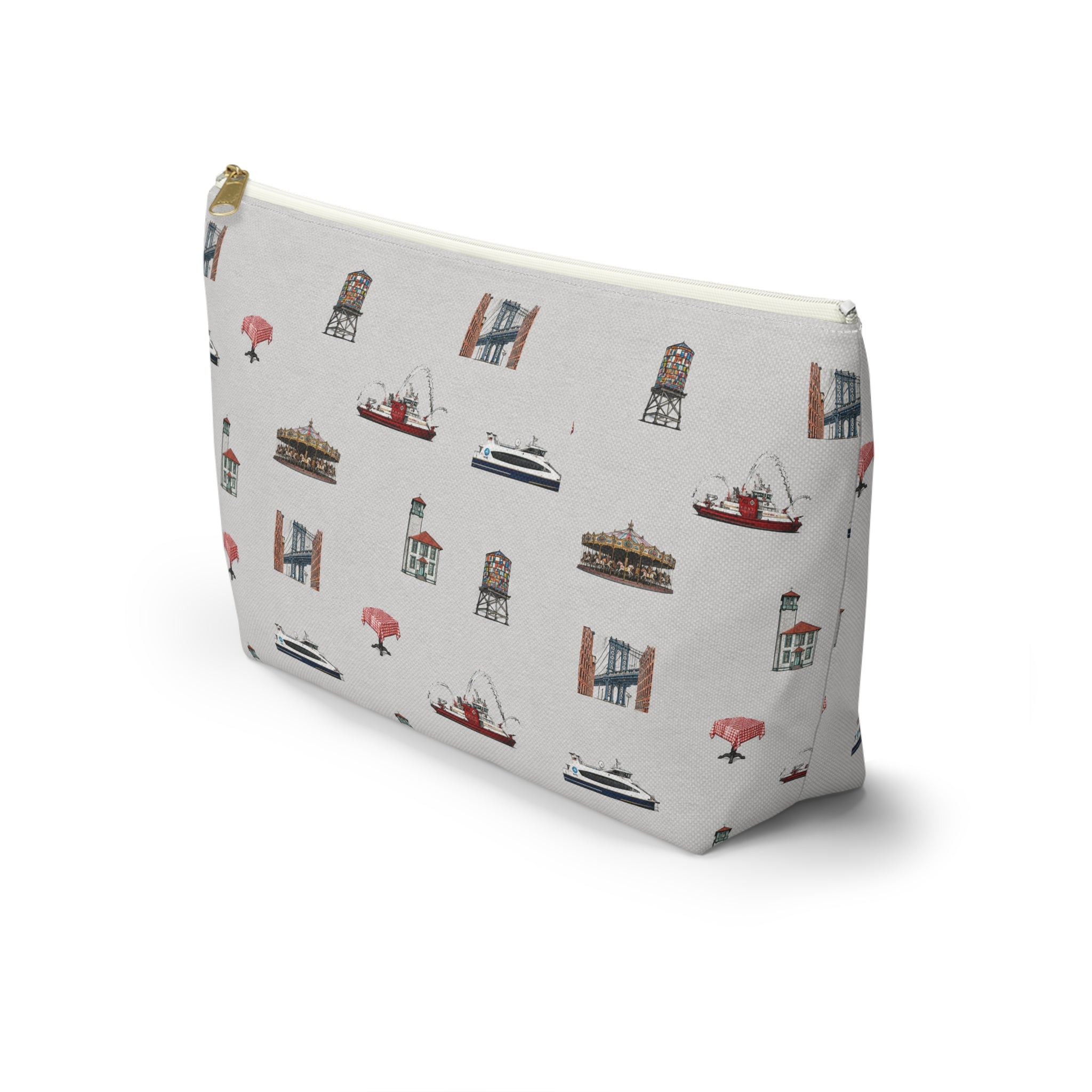 Icons of DUMBO Large Heather Gray Accessory Pouch — T-Bottom Makeup Bag