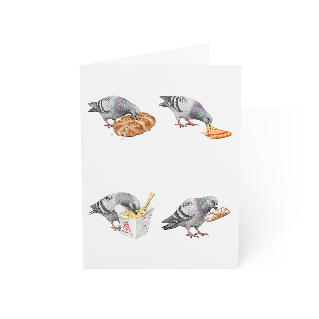 Foodie NYC Pigeon 4.6” x 6.25” Greeting Cards | Pack of 10 Dinner Party Bird Lover Food Card Pack