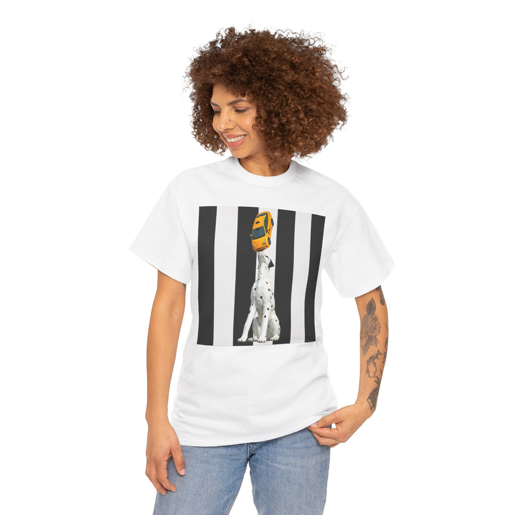 East 34th Street Dalmatian Tee — Retro Striped Dog Graphic T-Shirt