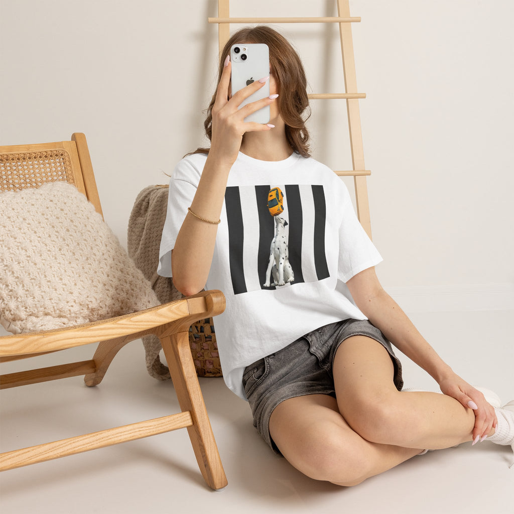 East 34th Street Dalmatian Tee — Retro Striped Dog Graphic T-Shirt