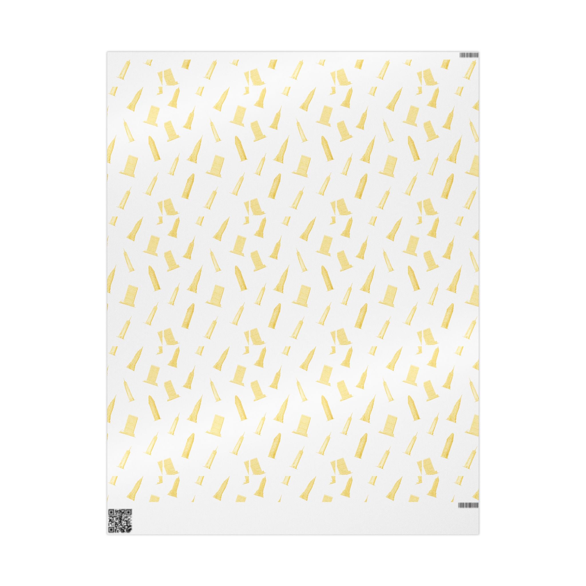 NYC Architecture Gold Pattern Gift Wrap Paper | Iconic New York Buildings Empire State Chrysler Flatiron Wrapping Paper