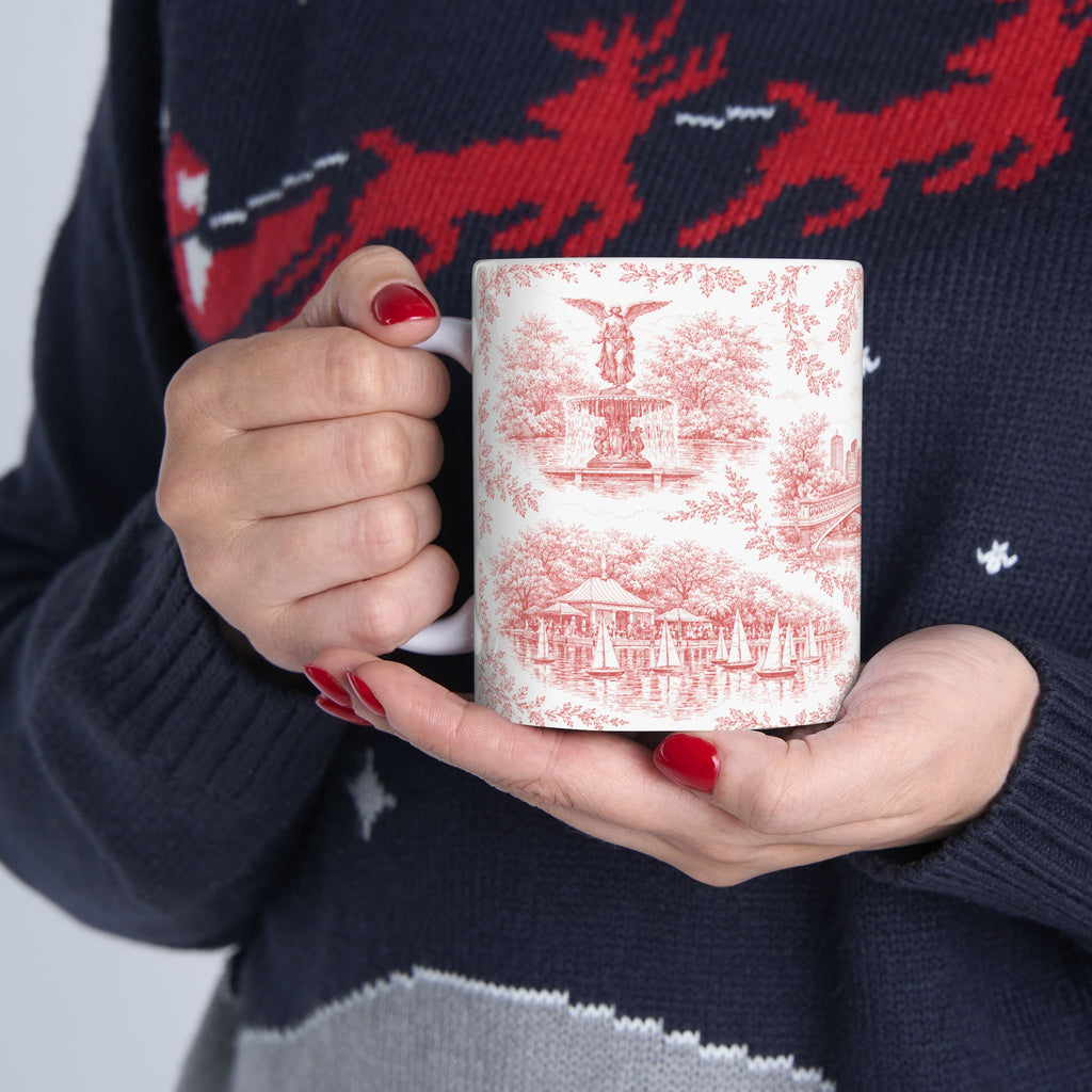 Central Park Red Toile de Jouy Mug | NYC Chinoiserie Ceramic Coffee Cup