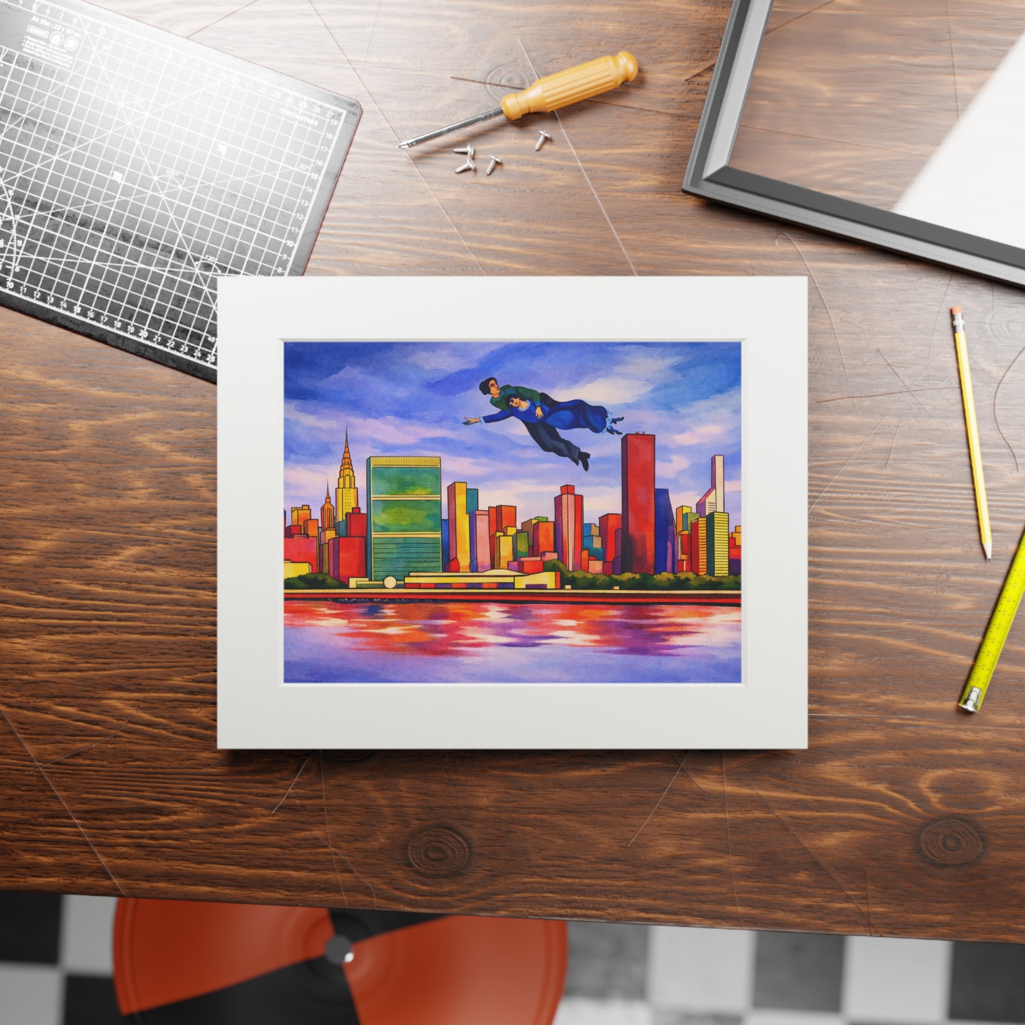 Over The Town Marc Chagall-inspired Manhattan Skyline  Mat Frame