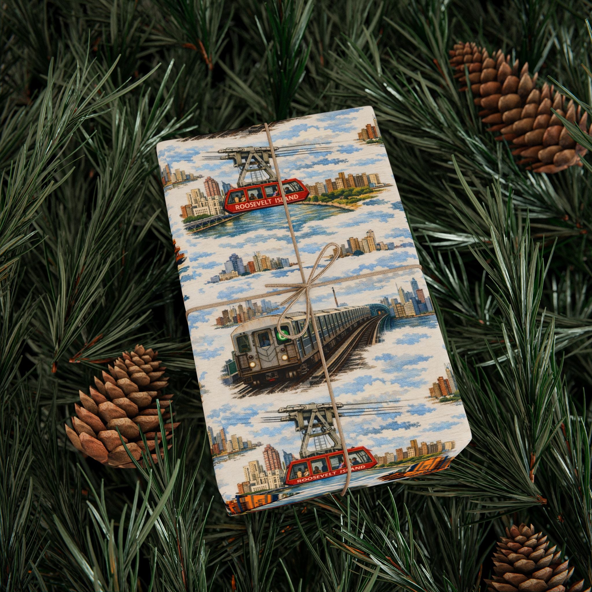 NYC Commuter Bridge & Tunnel Proud Toile NYC Gift Wrapping Paper | New York City Transit Subway Ferry Toile Pattern Roll