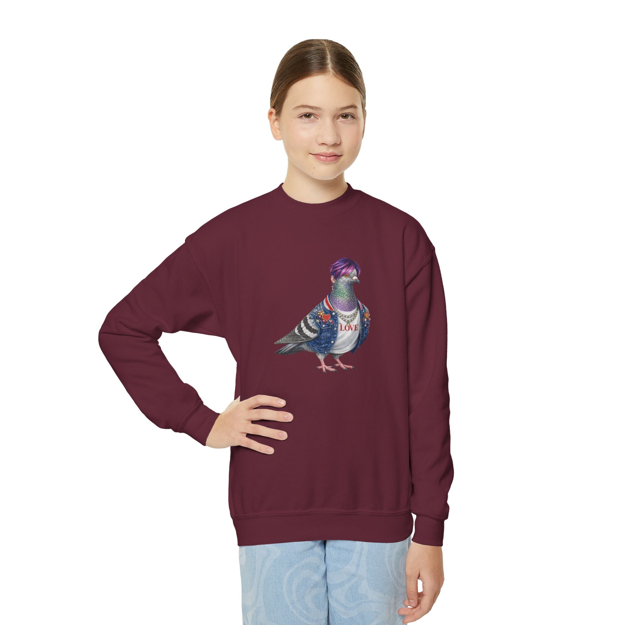 Customizable Koreatown NYC Pigeon NYC Kids Crewneck Sweatshirt    New York KPop Star Bird Lover Childrens Sweater
