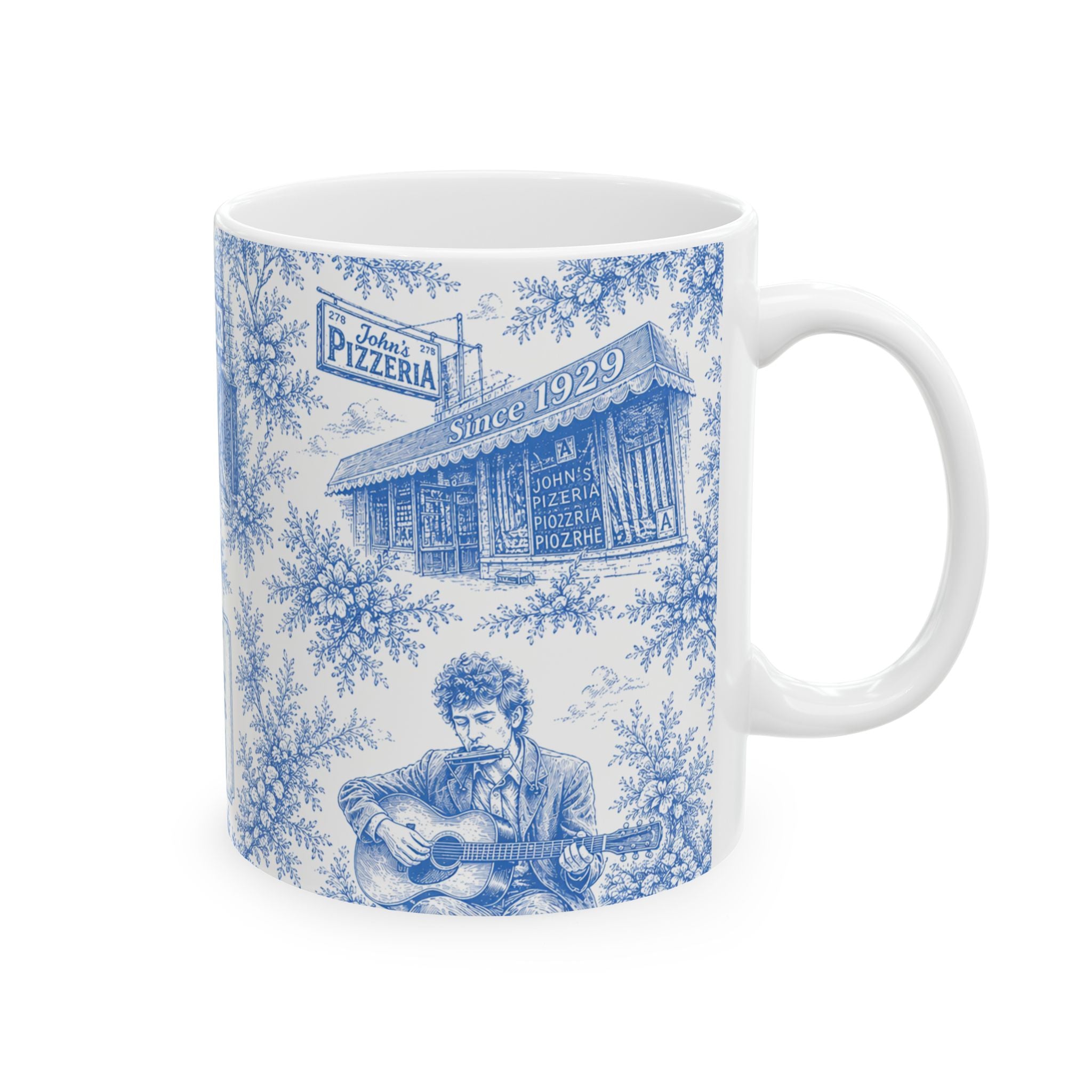 Greenwich Village Blue Toile de Jouy Mug | NYC Chinoiserie Ceramic Coffee Cup