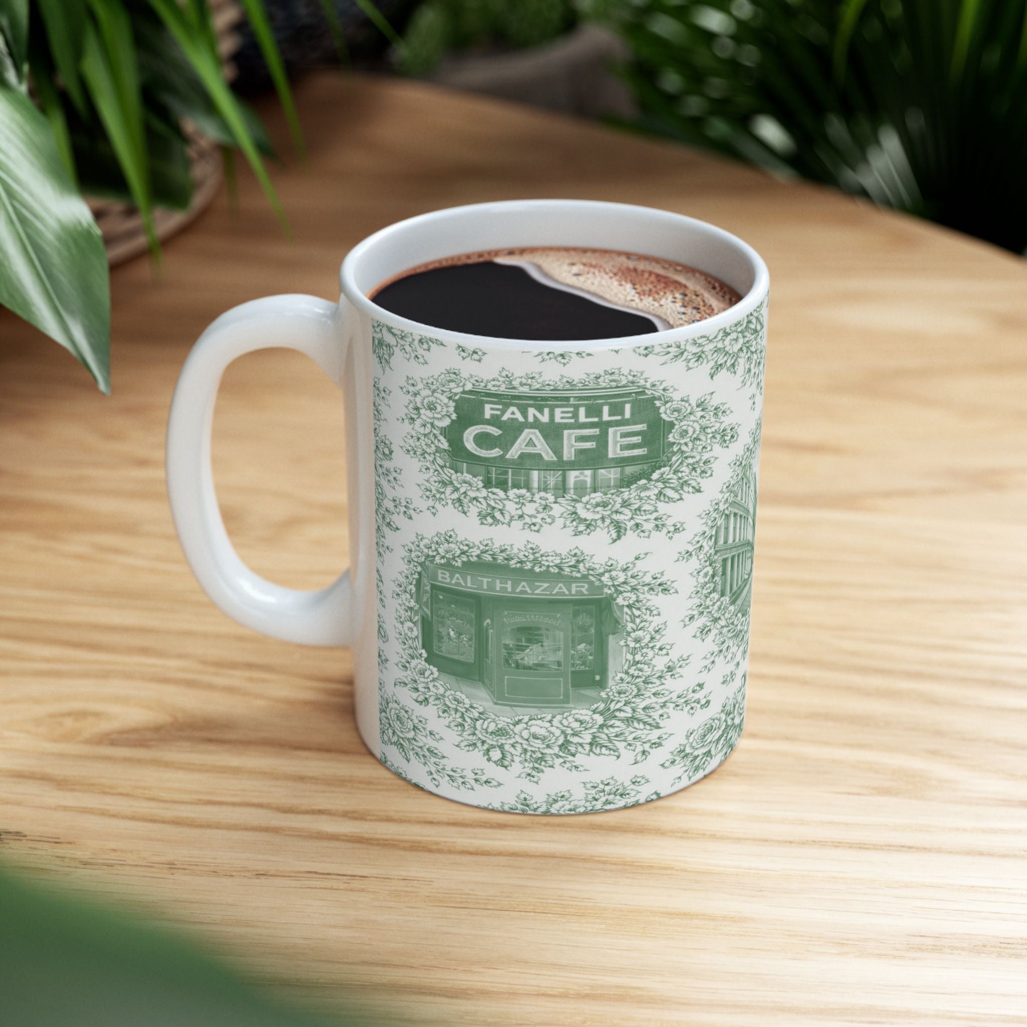 SoHo Green Toile de Jouy Mug | NYC Chinoiserie Ceramic Coffee Cup