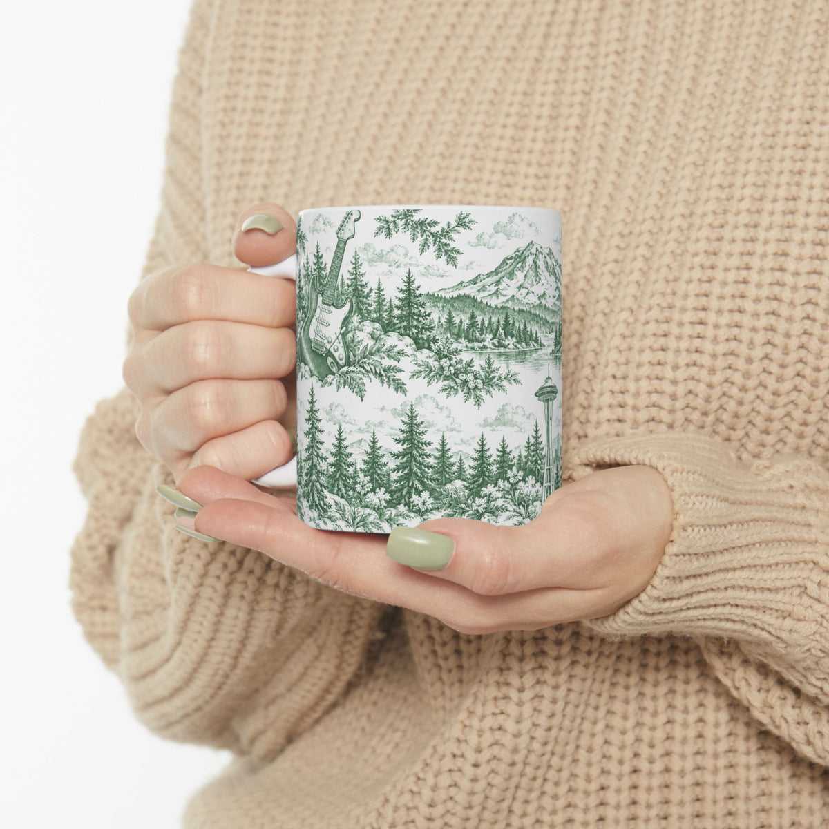 Seattle Green Toile de Jouy Ceramic Mug (11oz)