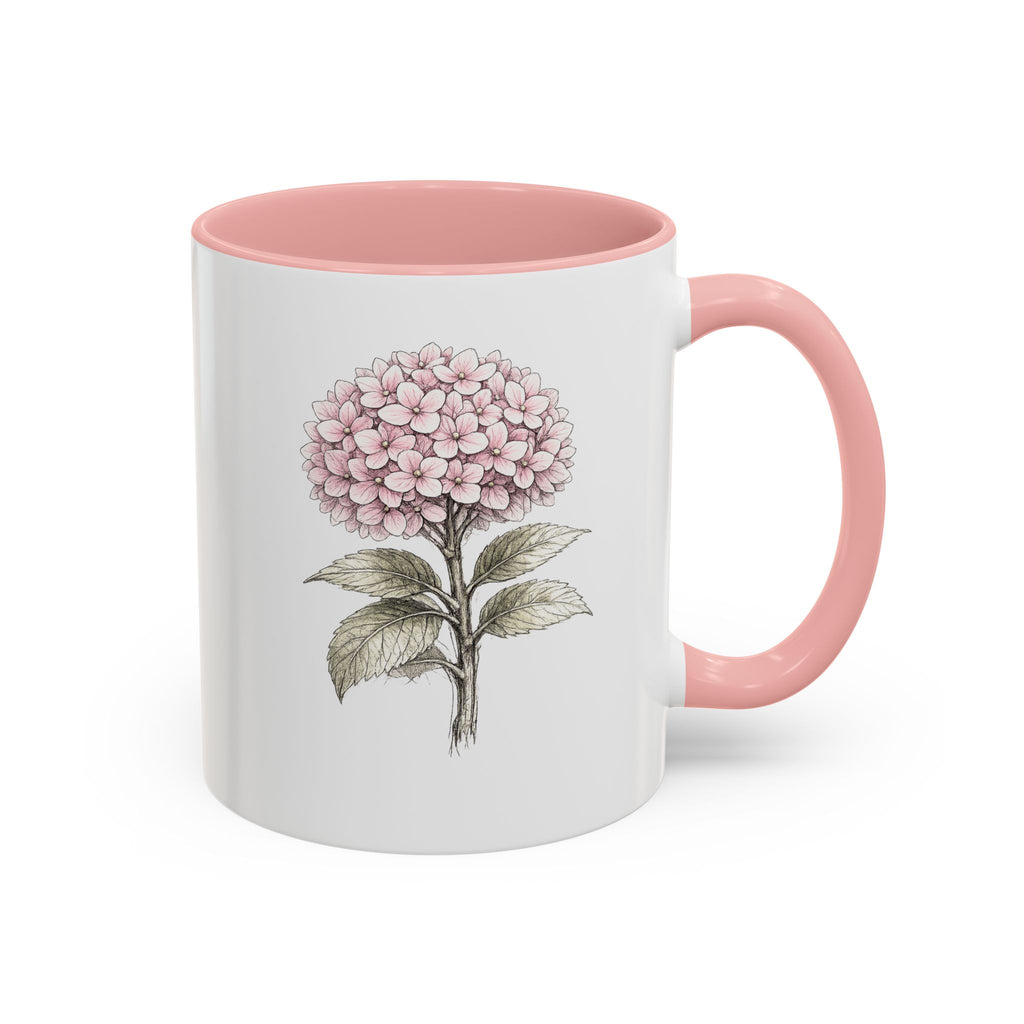 Hamptons Pink Hydrangea Accent Coffee Mug – Blue Floral 11 oz