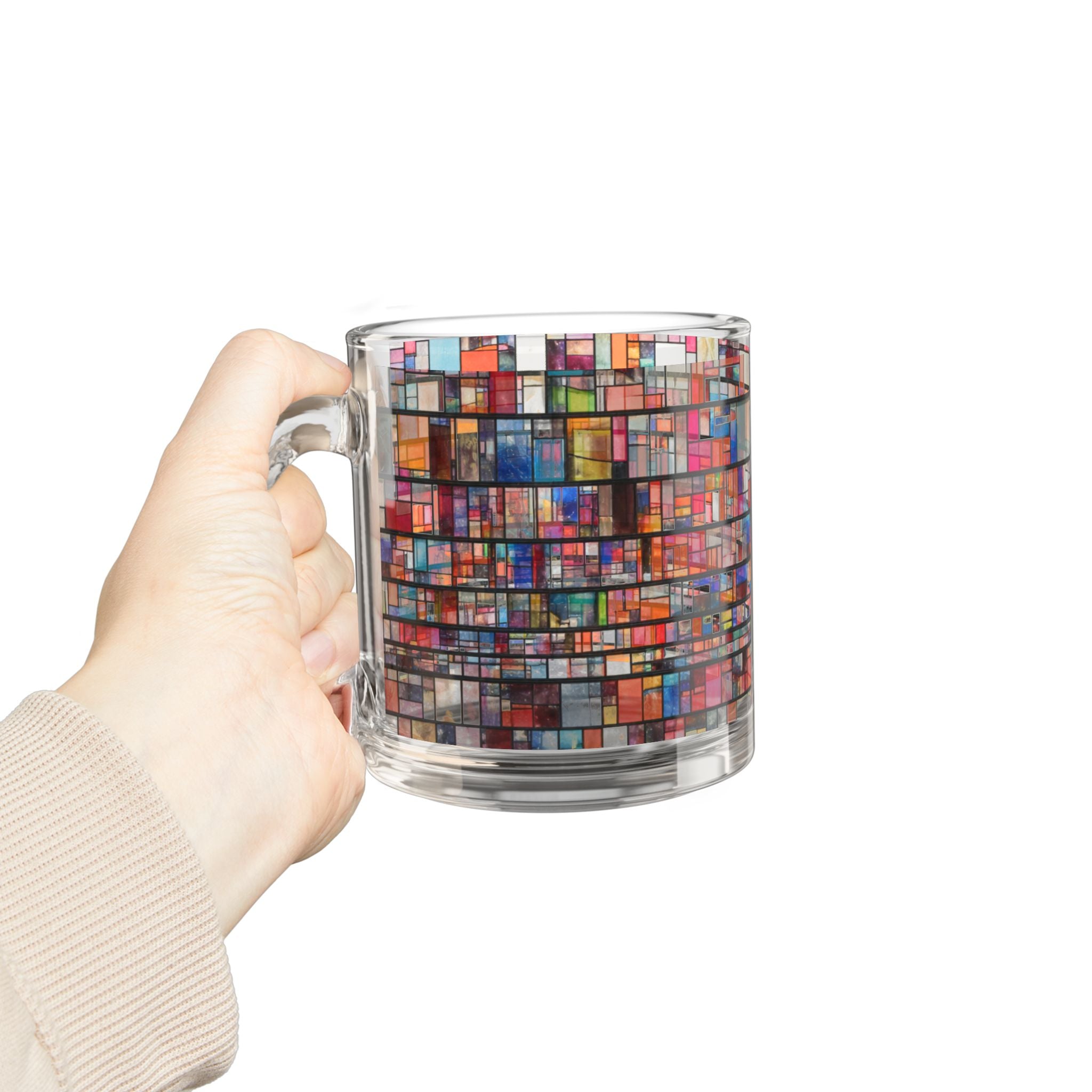DUMBO Brooklyn Water Tower Stained Glass Mosaic Mug | Colorful Geometric Pattern Glass Mug, 10oz