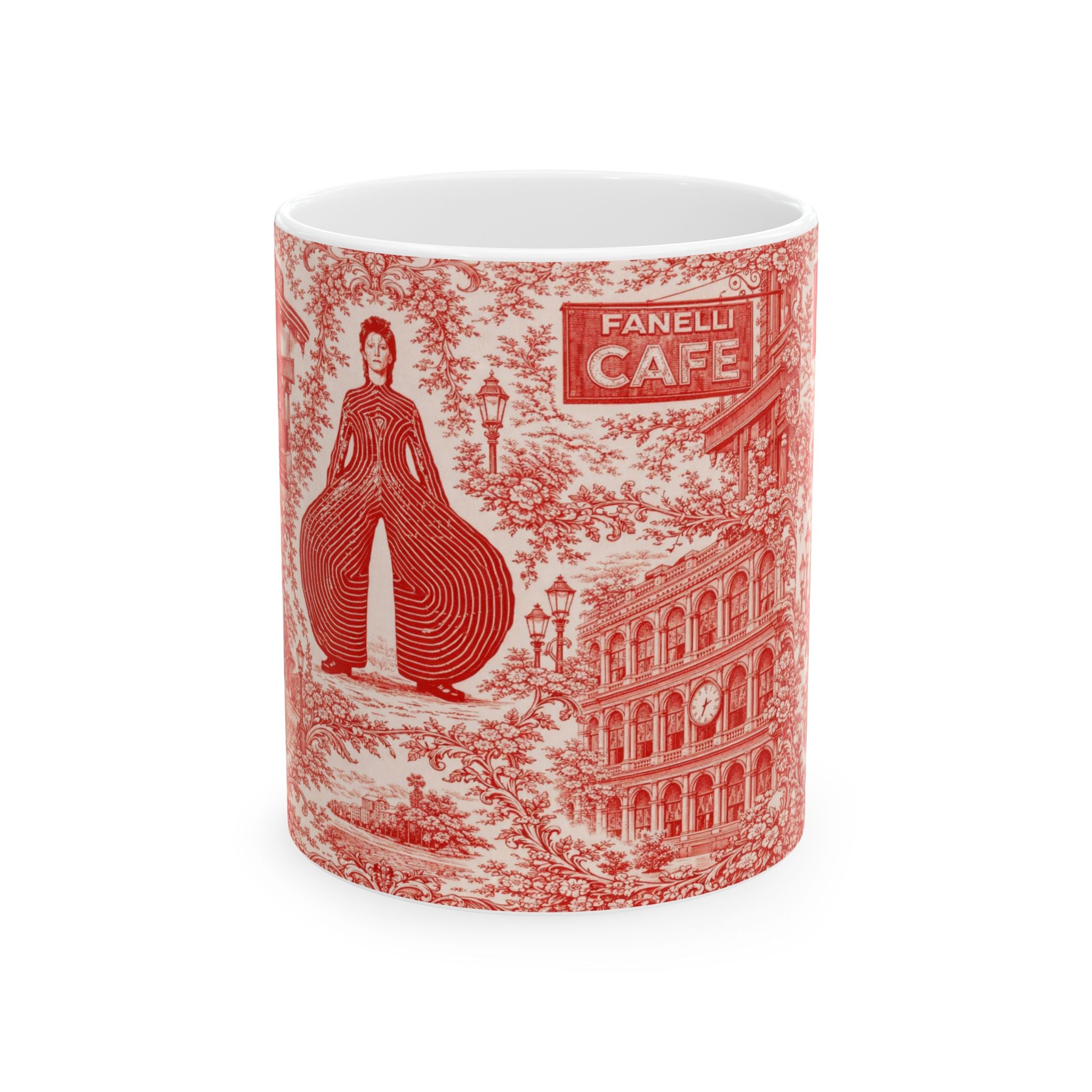 SoHo Red and White Toile de Jouy Mug | NYC Chinoiserie Ceramic Coffee Cup