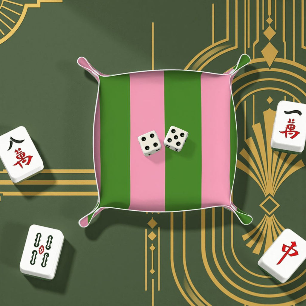 Pink and Green Stripes Mahjong Dice Tray