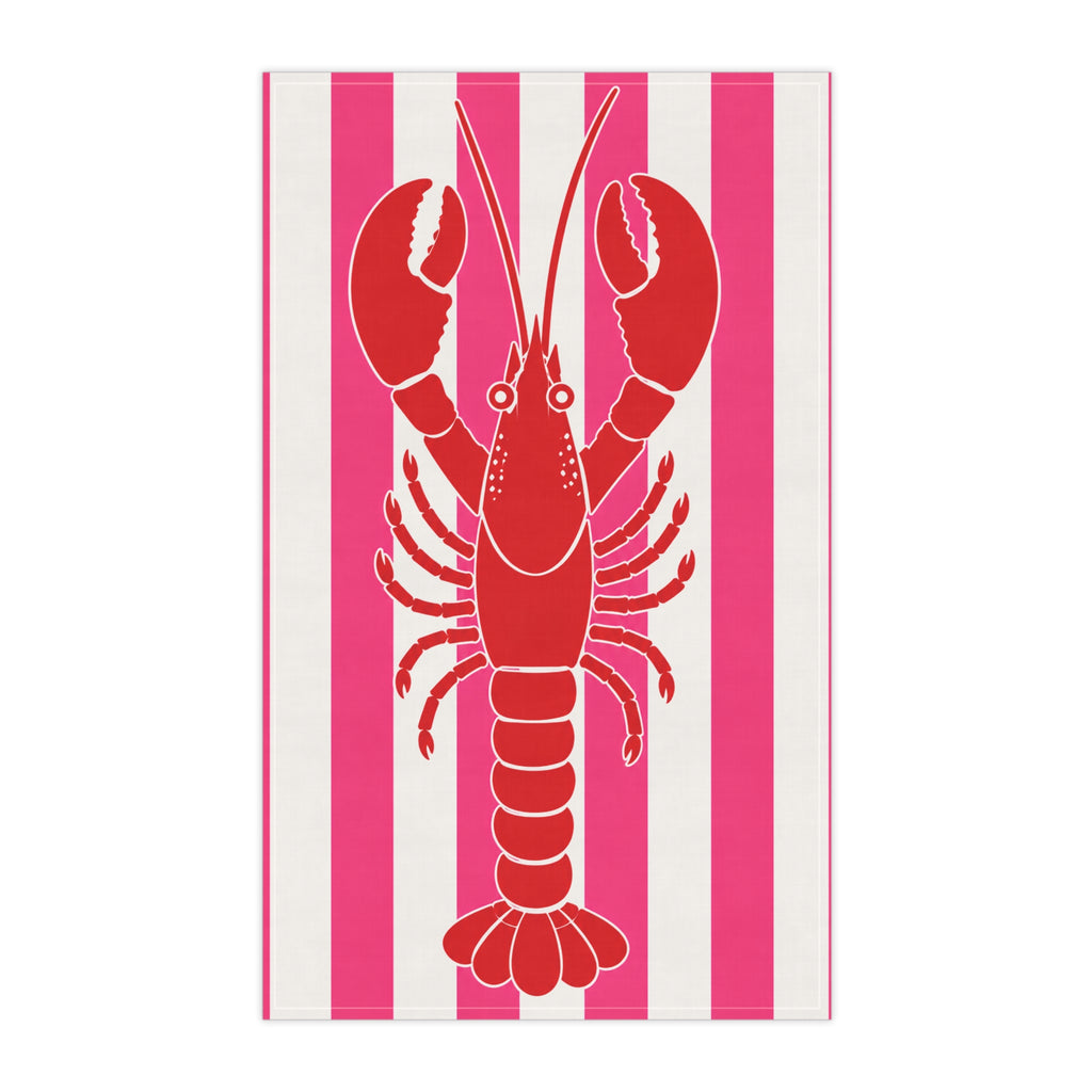 Hamptons Lobster Pink Tea Towel — ink & White Stripes Kitchen Linen