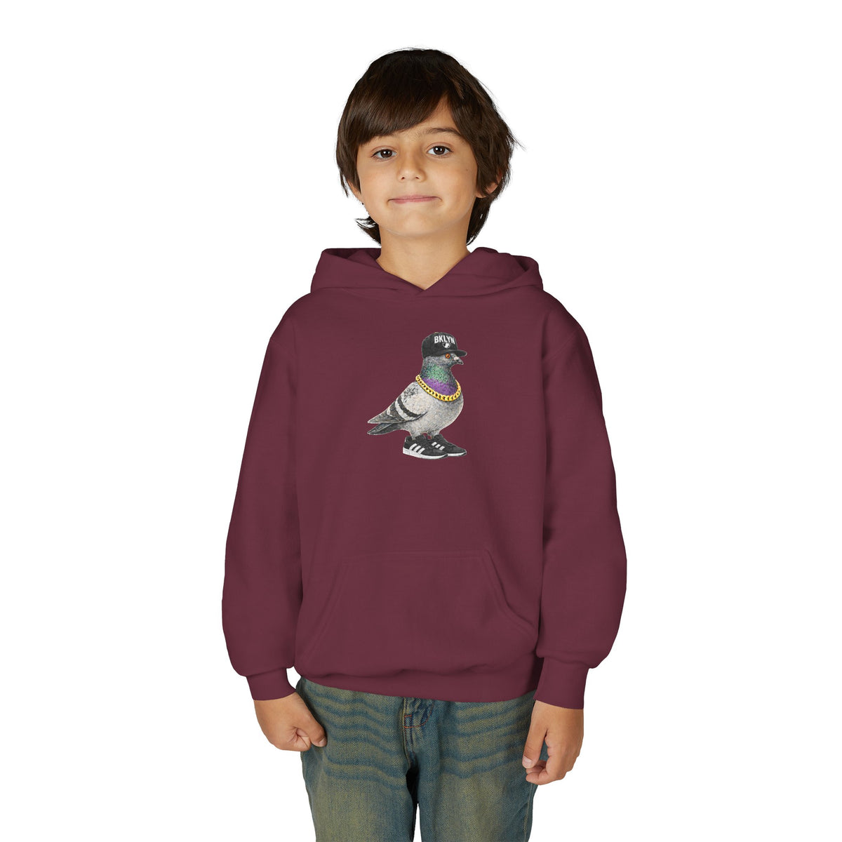 Customizable Brooklyn NYC Pigeon NYC Kids Hoodie | New York Baseball Sports Fan Bird Lovers Childrens Hooded Sweatshirt