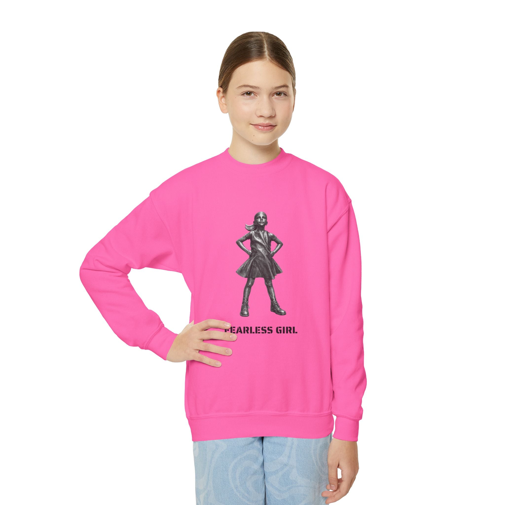 Fearless Girl NYC Kids Sweatshirt | Feminist Girl Power Stance New York Childrens Crewneck Sweater