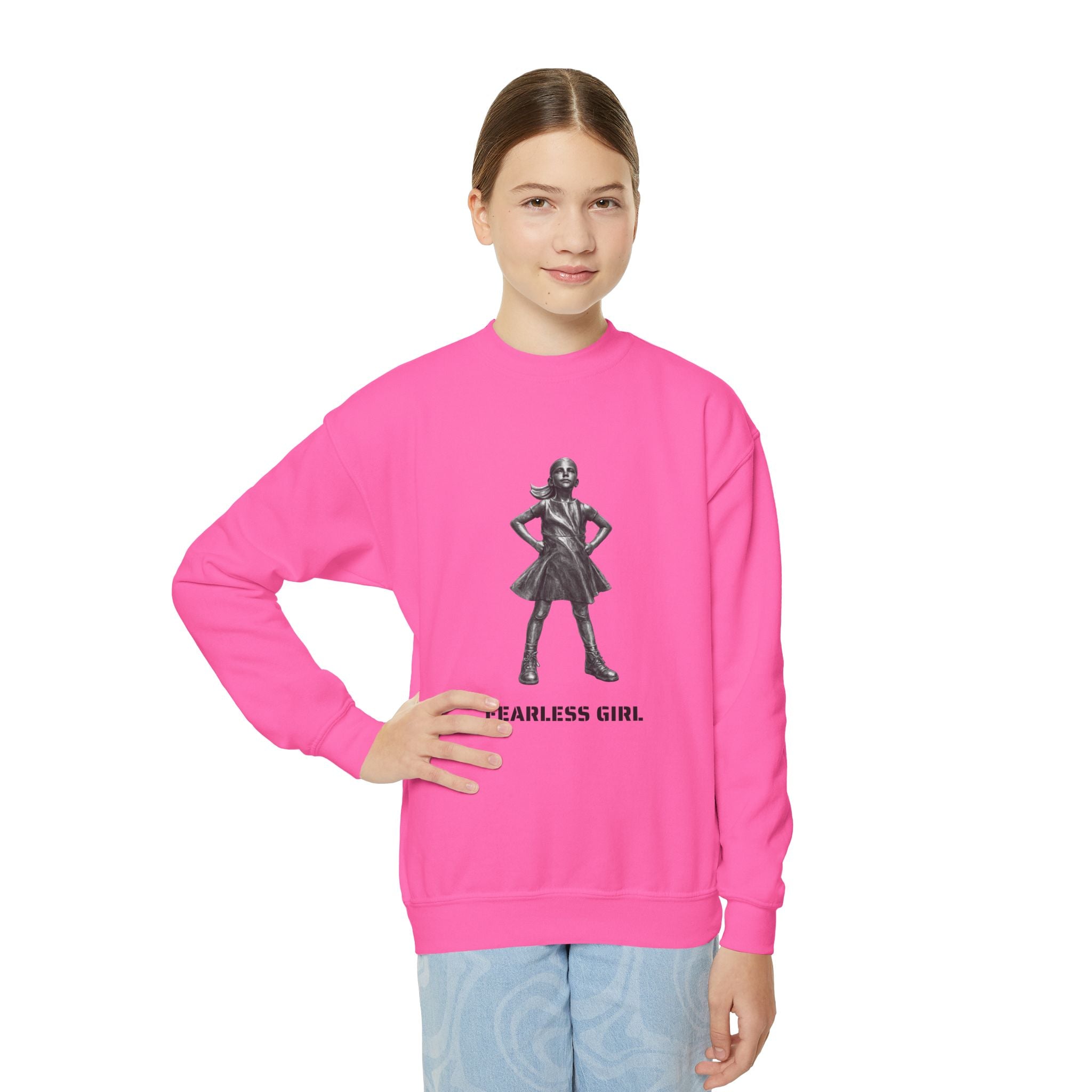 Fearless Girl NYC Kids Sweatshirt | Feminist Girl Power Stance New York Childrens Crewneck Sweater