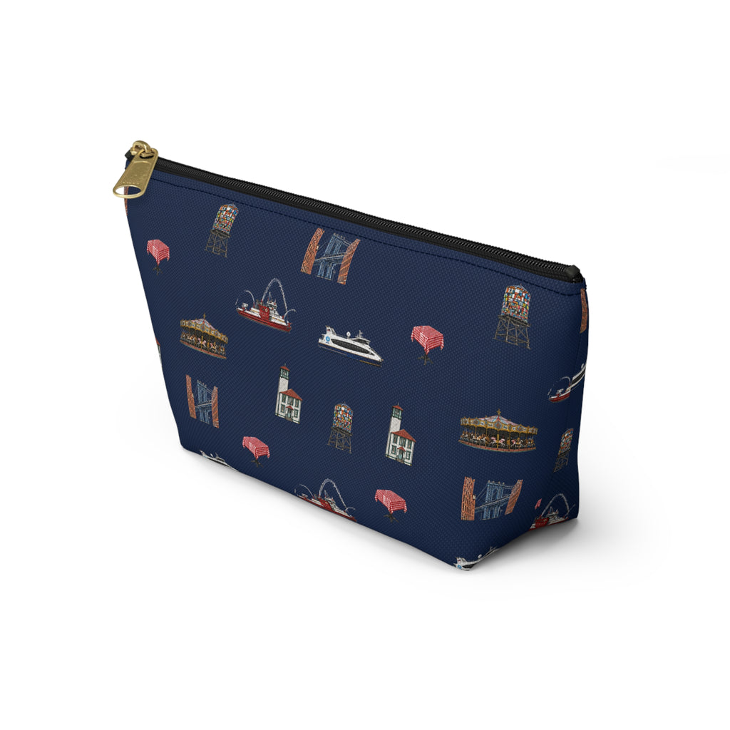 Icons of DUMBO Navy Blue Accessory Pouch — T-Bottom Makeup Bag