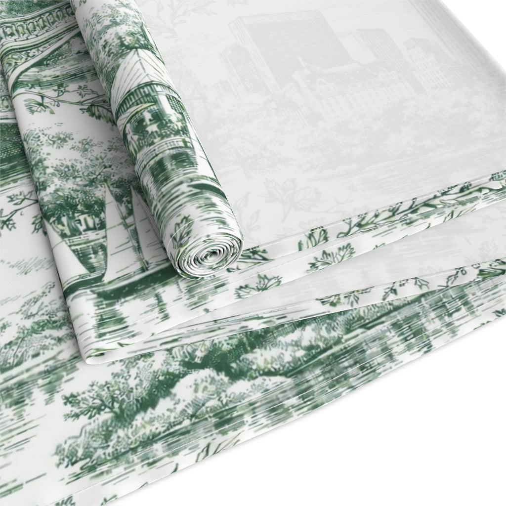 Central Park NYC Green Toile de Jouy Table Runner — New York Chinoiserie Dining Table Decor