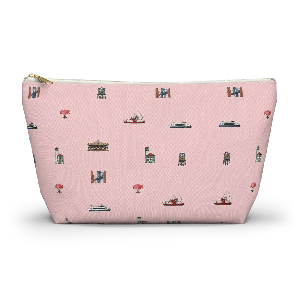 Icons of DUMBO Large Pink Accessory Pouch — T-Bottom Makeup Bag