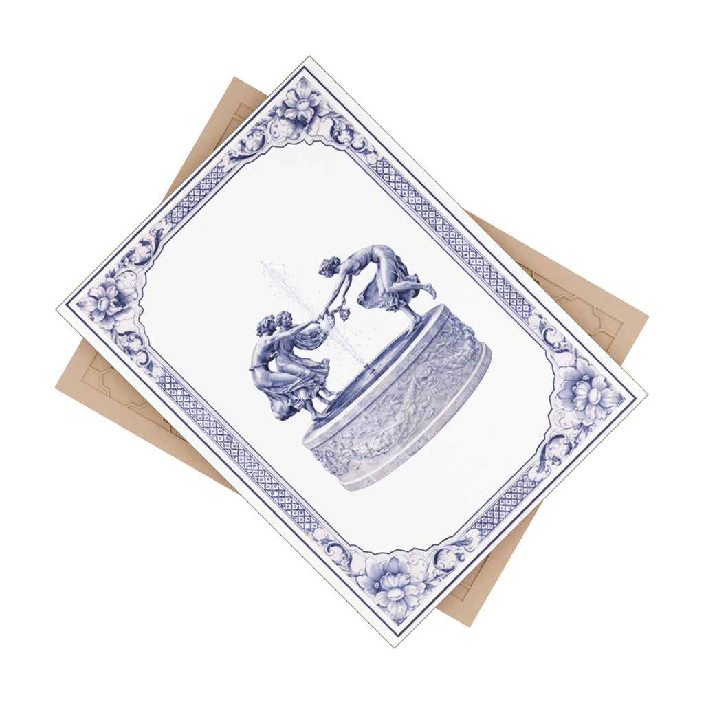 Central Park Untermeyer Fountain Blue and White Azulejos-style Ceramic Shower Tile 6" x 8"