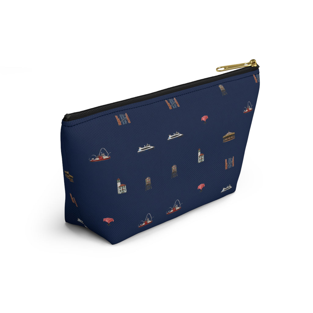Icons of DUMBO Navy Blue Accessory Pouch — T-Bottom Makeup Bag