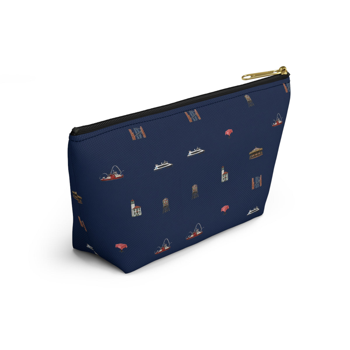 Icons of DUMBO Navy Blue Accessory Pouch — T-Bottom Makeup Bag