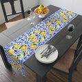 Little Italy Amalfi Blue and White with Lemon Table Runner – Mediterranean Blue & Yellow Dining Decor